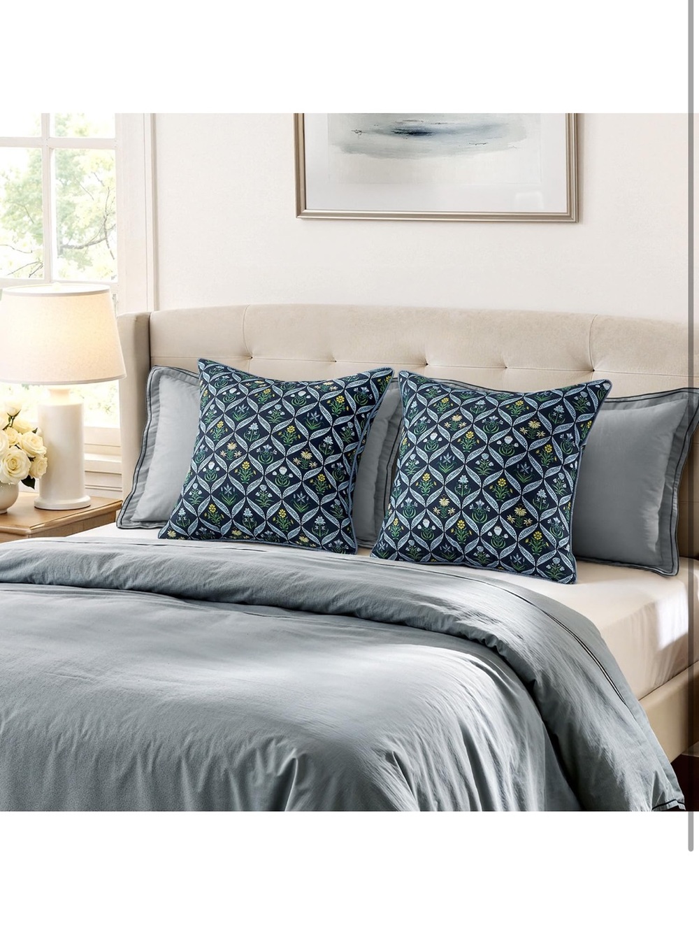 Floral Throw Pillow Covers 18x18 Set Of 2 Dark Blue Spring Decorative. 2318/bb8 - Picture 5 of 7